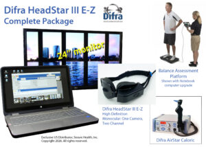 Difra HeadStar III E-Z, complete package, high definition, monocular, one camera two channel VNG, includes monitor and laptop computer, balance assessment platform