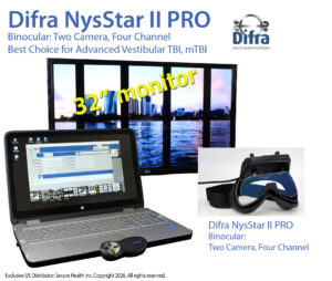 Difra NysStar II PRO, binocular, two camera, four channel vng, best choice for advanced vestibular TBI, mTBI